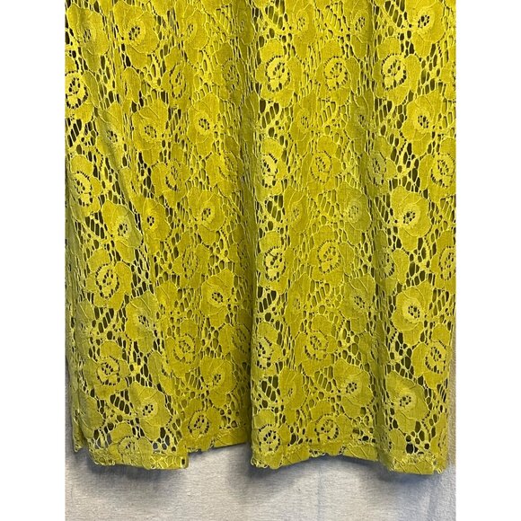 I Le New York18 Yellow/Green Floral Lace Shift Dress Sheer Open Top Sleeve NWT - Picture 5 of 16